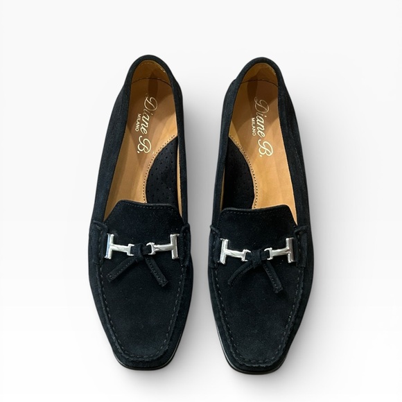 Diane B. Shoes - Diane B. Tid Bit Italian Black Suede Loafers Size 37 1/2 US Size 7.5